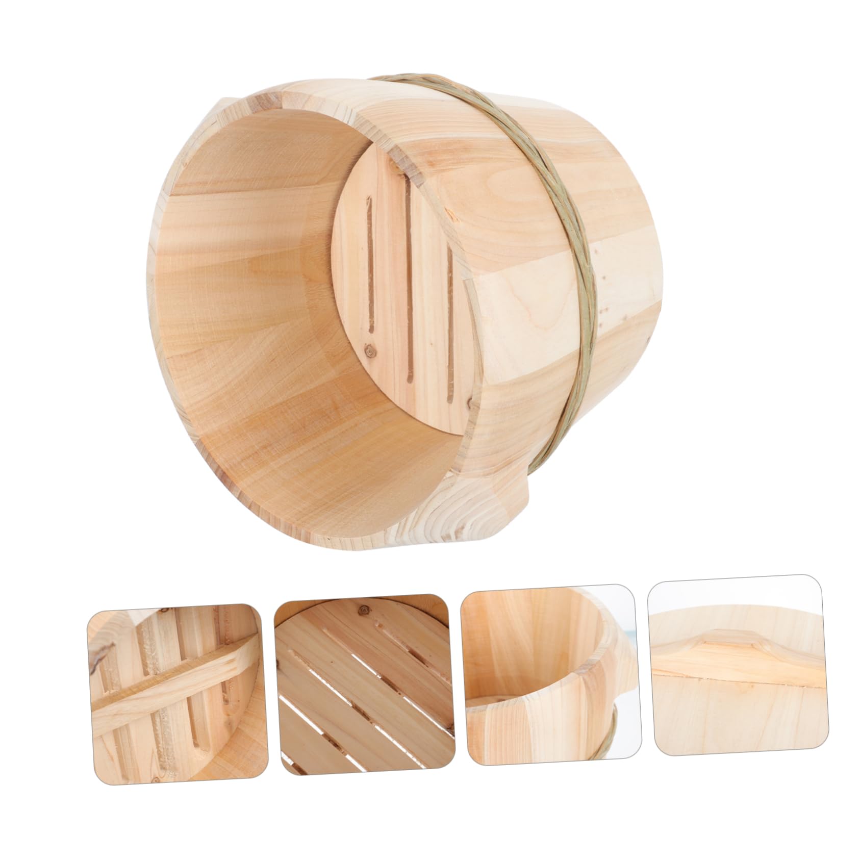 Vaporera de Arroz de Madera Natural, Cubo Artesanal para Cocinar al Vapor