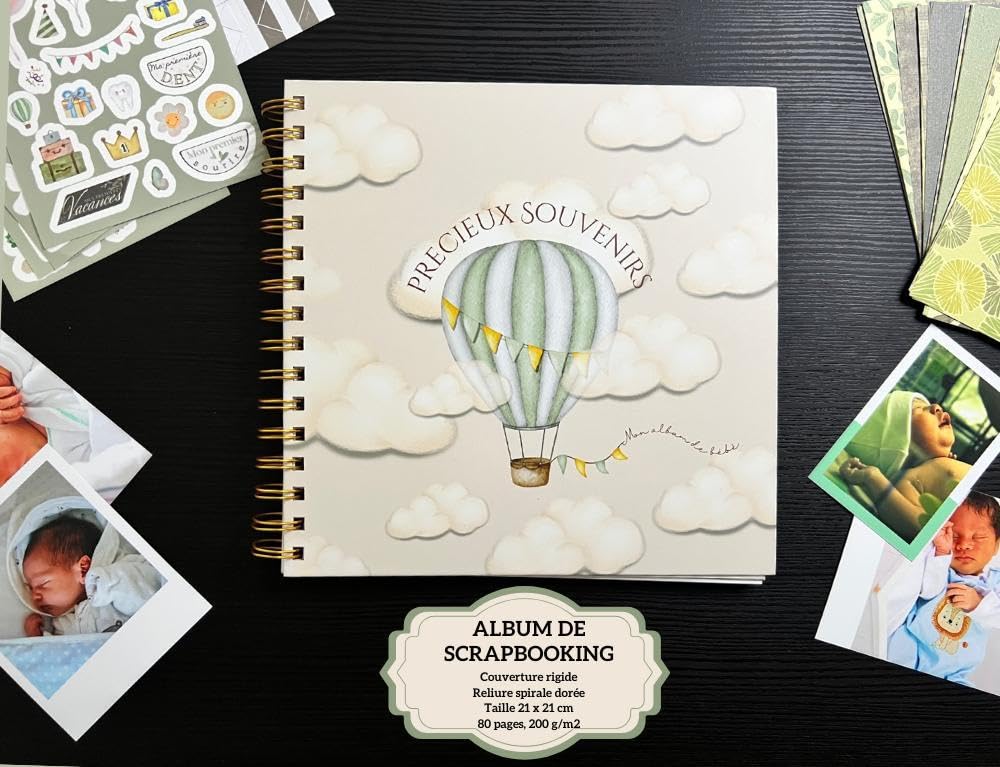 Album Bébé Kit de Scrapbooking de Naissance - Précieux Souvenirs - Cadeau de Maternité pour Garçons et Filles