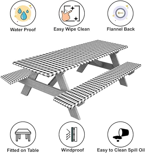Miniatura 10 de Mantel de mesa de picnic con fundas de banco, imprescindibles para cámper  Juego de 3 fundas de mesa de picnic con elástico  Mantel impermeable para