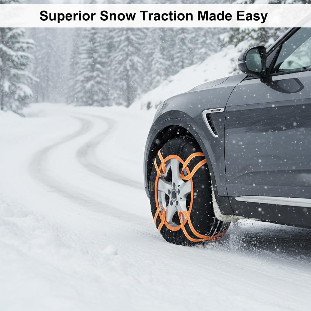 Chaussettes Neige Voiture pour Fiat Panda/Panda Cross (141 169 319 1980-2025 2026), Installation Facile & Rapide, Dispositif Antidérapant Efficace sur Neige et Verglas,4PCS