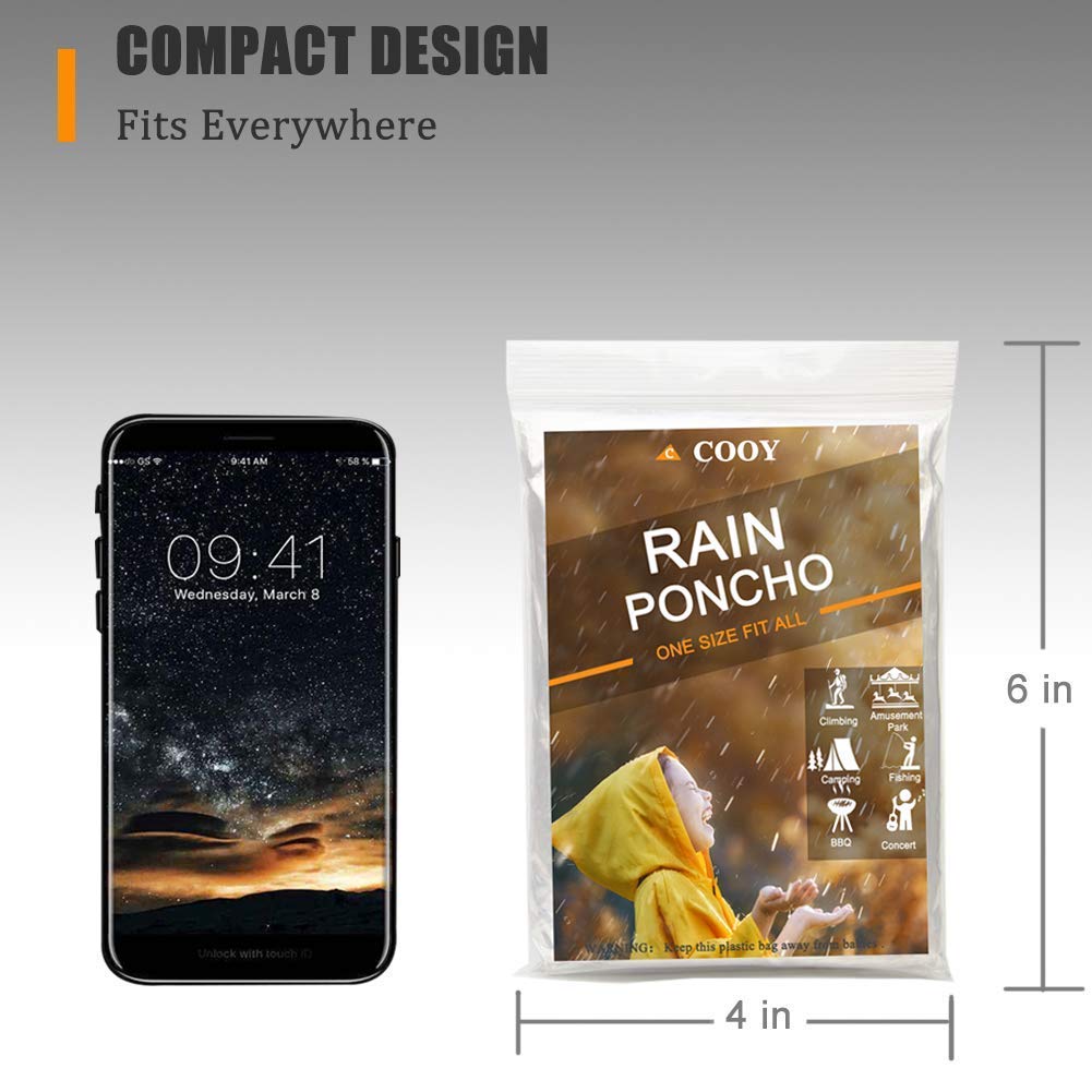 COOY Ponchos de lluvia con capucha con cordón de emergencia desechables para niños, perfectos para Disneyland, (paquete de 100), transparente