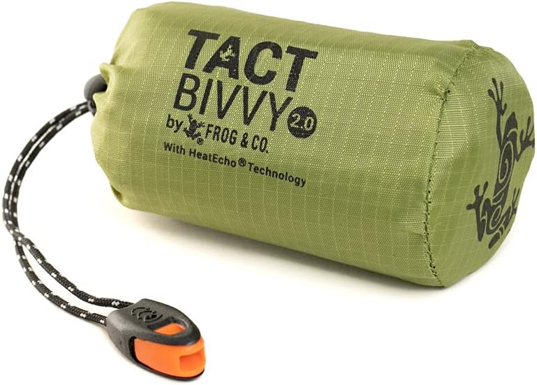 Tact Bivvy 2.0 Emergency Sleeping Bag with Stuff Sack, Carabiner & Survival Whistle – Compact, Lightweight, Waterproof, Reusable Thermal Bivy Sack Shelter Kit