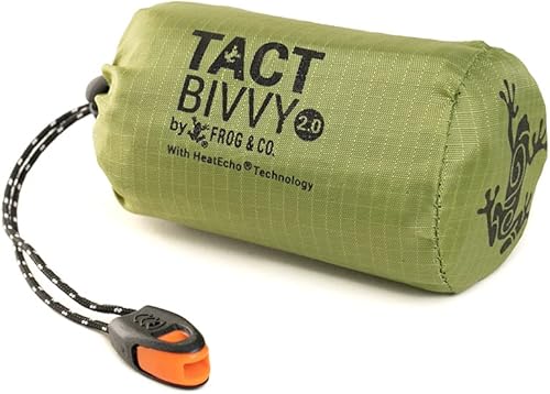 Survival Frog Tact Bivvy 2.0 - Saco de dormir de emergencia con saco de cosas, mosquetón, silbato de supervivencia, ParaTinder - Compacto, ligero,