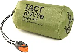 Saco de dormir de emergência Tact Bivvy 2.0, compacto ultra leve, à prova d'água, capa térmica para saco de bivy, kit de sobrevivência para abrigo de emergência – com saco de coisas, mosquetão, apito de sobrevivência + ParaTinder