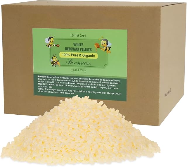 Beeswax Pellets 10LB Cosmetic Grade Natural Beeswax Triple Filtered Organic Beeswax Pastilles for Candle Making Great for DIY Projects Creams Lotions Lip Balm and Soap Making Supplies(10LB)