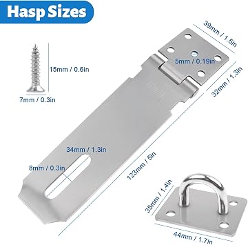 Padlock Hasp and Staple 5 Inch, Stainless Steel Shed Lock Hasp Heavy Duty Shed Door Latch Clasp Lock Padlock Staple Gate Lock Latch Security Hasp Staple Lock for Door Shed Window Cabinet