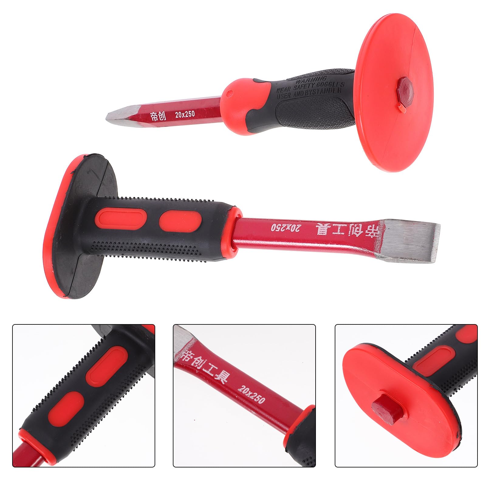 Angoily Set Scalpelli da Muratura 2 Pezzi 25 CM in Acciaio al Cromo Vanadio Protezione Mano Scalpello Piatto e Punta per Intaglio Frantumazione e Lavorazione Pietra Professionale