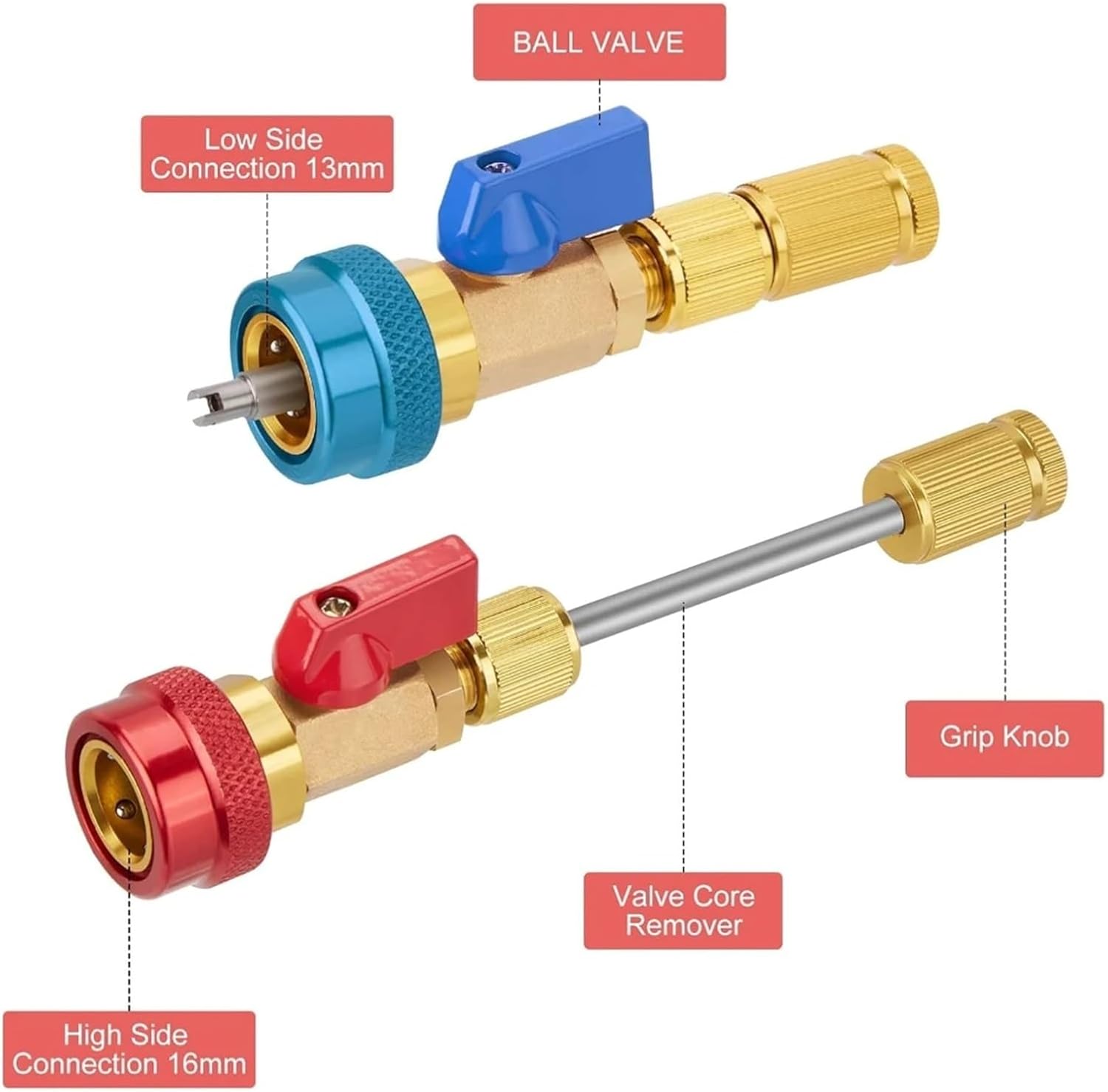 R134A Valve Core Quick Remover Installer, High Low Pressure Valve Core Remover Tools Kit for Refrigerant Air Conditioner System(2PCS Remover)