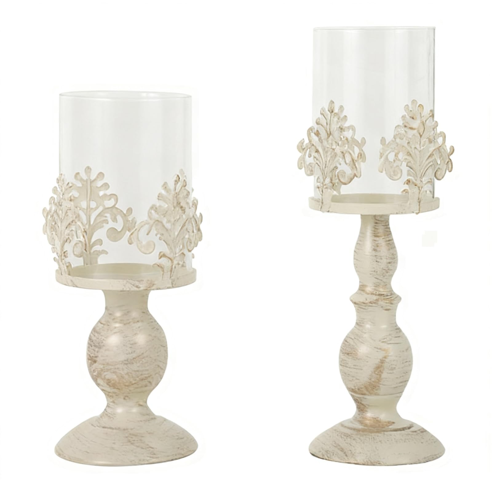 Zambuph Vintage Inspired Candle Holders Featuring Distressed Finish Pillar Candle Holder With Sturdy Home Decor Glass For