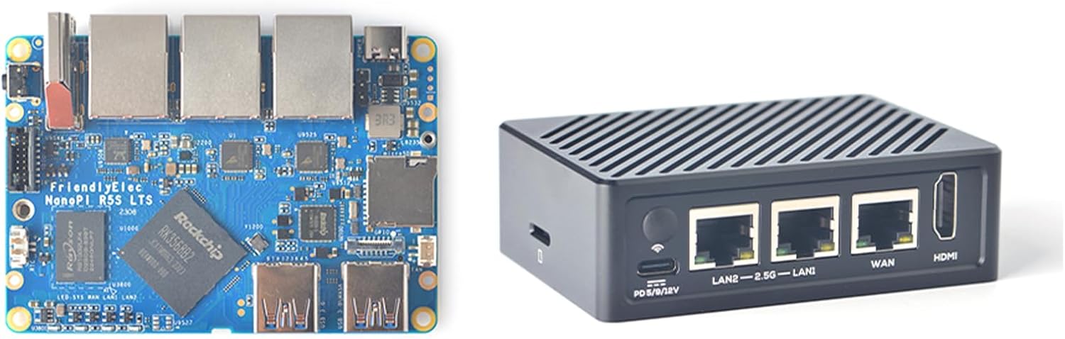 Nanopi R5S-LTS Mini Router OpenWrt, with Rockchip RK3568B2 LPDDR4X 4GB RAM 64GB eMMC, Dual 2.5G and 1Gbps Ethernet Ports, for IoT NAS Smart Home Gateway, Support Linux Debian Android OpenClaw