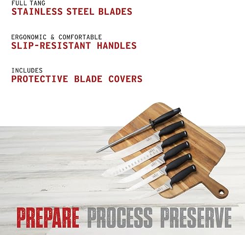 Miniatura 3 de MEAT! Butcher Knife Set with 6 Pieces, Stainless Steel Blade, Full Tang Construction, Non-Slip Handle, For Meat Processing, Cooking, and Kitchen