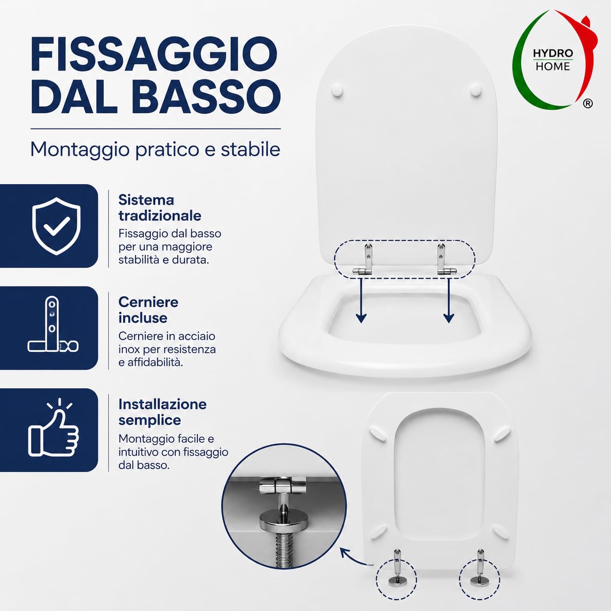 Compatible Gemma 2 Dolomit ECO, Tabletka toaletowa Malowane Drewniane Z Regulowanymi Zawiasami,Oś Wc Biały Kolor HYDRO HOME