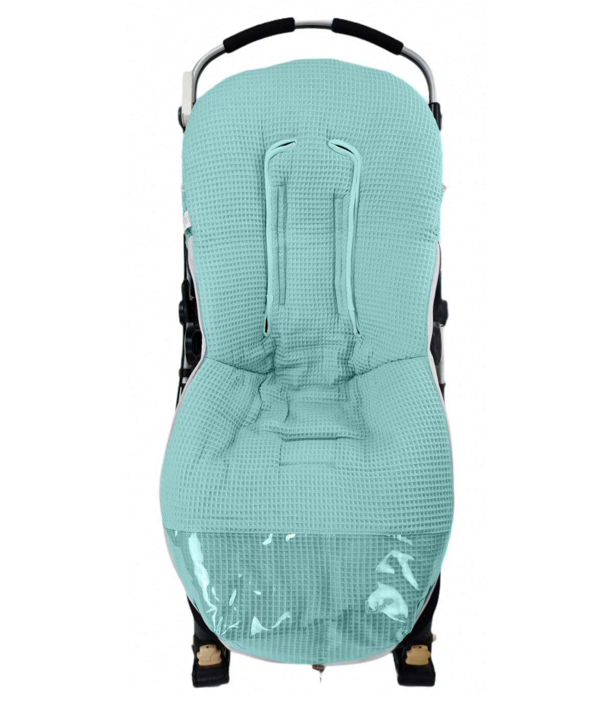 Conjunto de Saco Silla de paseo Universal + Bolso Panera Personalizada – Conjunto Saco Universal + Talega o bolsa para carrito bordada con nombre – Gofre - Waffle – Nenel (Verde agua)