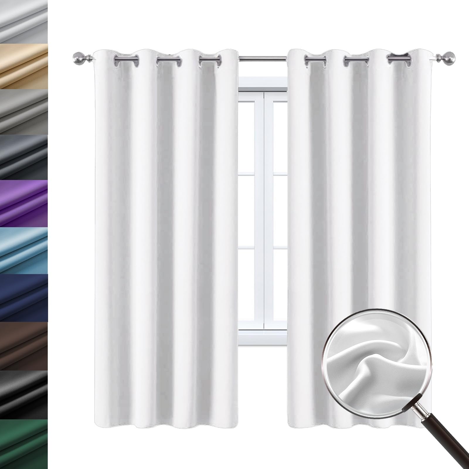 Lot de 2 Rideaux Occultants 125 x 65 cm Thermiques Isolants Anti Froid Anti Bruit, Rideau Salon Rideau Occultant Thermiques, avec Noir Doublure, pour Chambre Fenêtre, Blanc