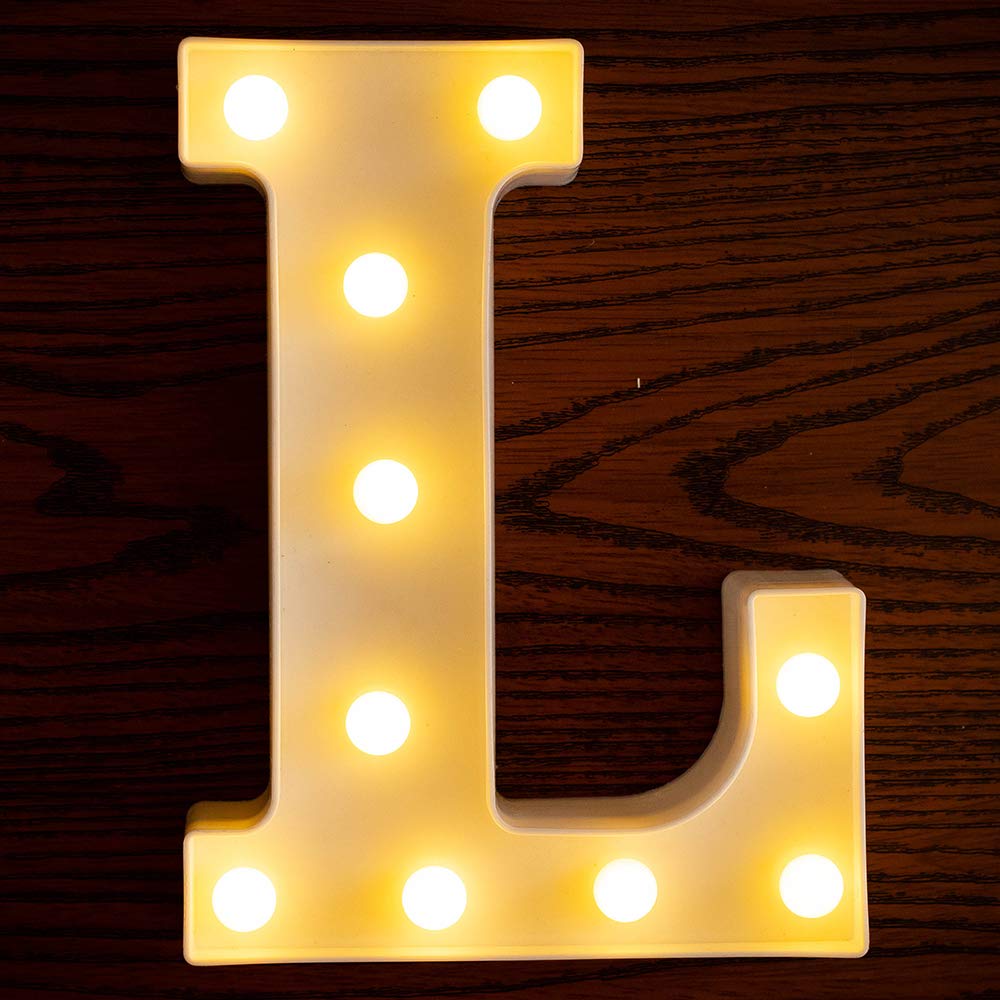 Yorulory LED Letter Lights Sign Letters Light Up Letters Sign for Night Light Wedding Birthday Party Battery Powered Christmas Lamp Home Bar (L)