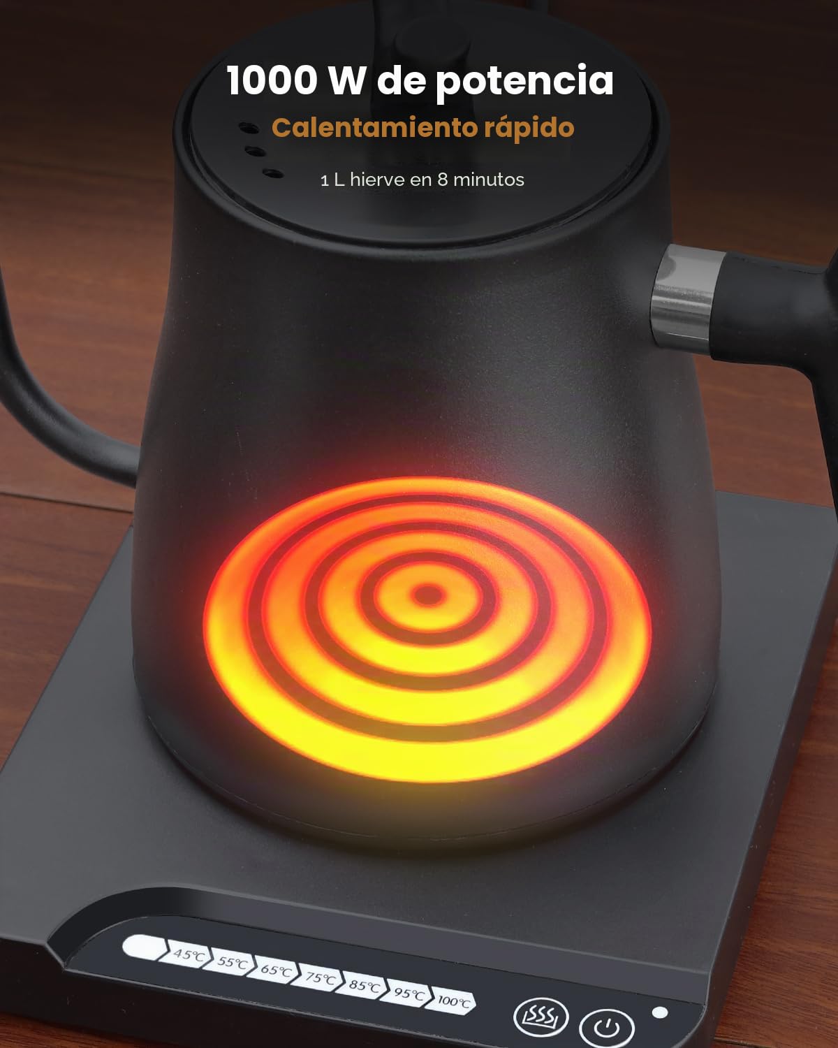 Hervidores eléctricos – Hervidor eléctrico de cuello de cisne con control de temperatura de 7 niveles, interior de acero inoxidable de 1 litro, calentamiento rápido de 1000 vatios