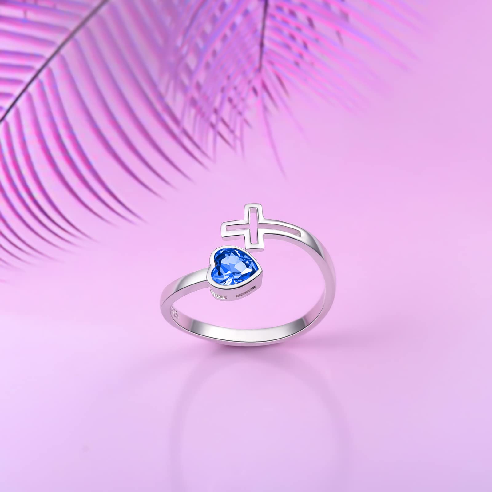 YLT - Anillos de plata de ley 925 con piedra natal, ajustable, corazón cruzado, constelación, mes de nacimiento, piedras natales, joyas, regalos de cumpleaños para mujeres y adolescentes