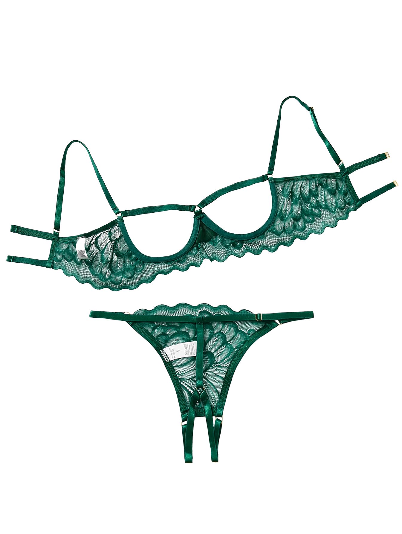 Lilosy Sexy Underwire Floral Lace Sheer Lingerie Set for Women See Through Bra and Panty 2 Piece: Large Army Green