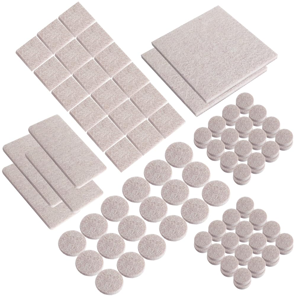 HiCycle2 Felt Furniture Pads - 106 Pcs, Self-Adhesive, Anti-Scratch Floor Protectors, Beige, Triangular & Rectangular, For Hardwood, Laminate, Tile Floors