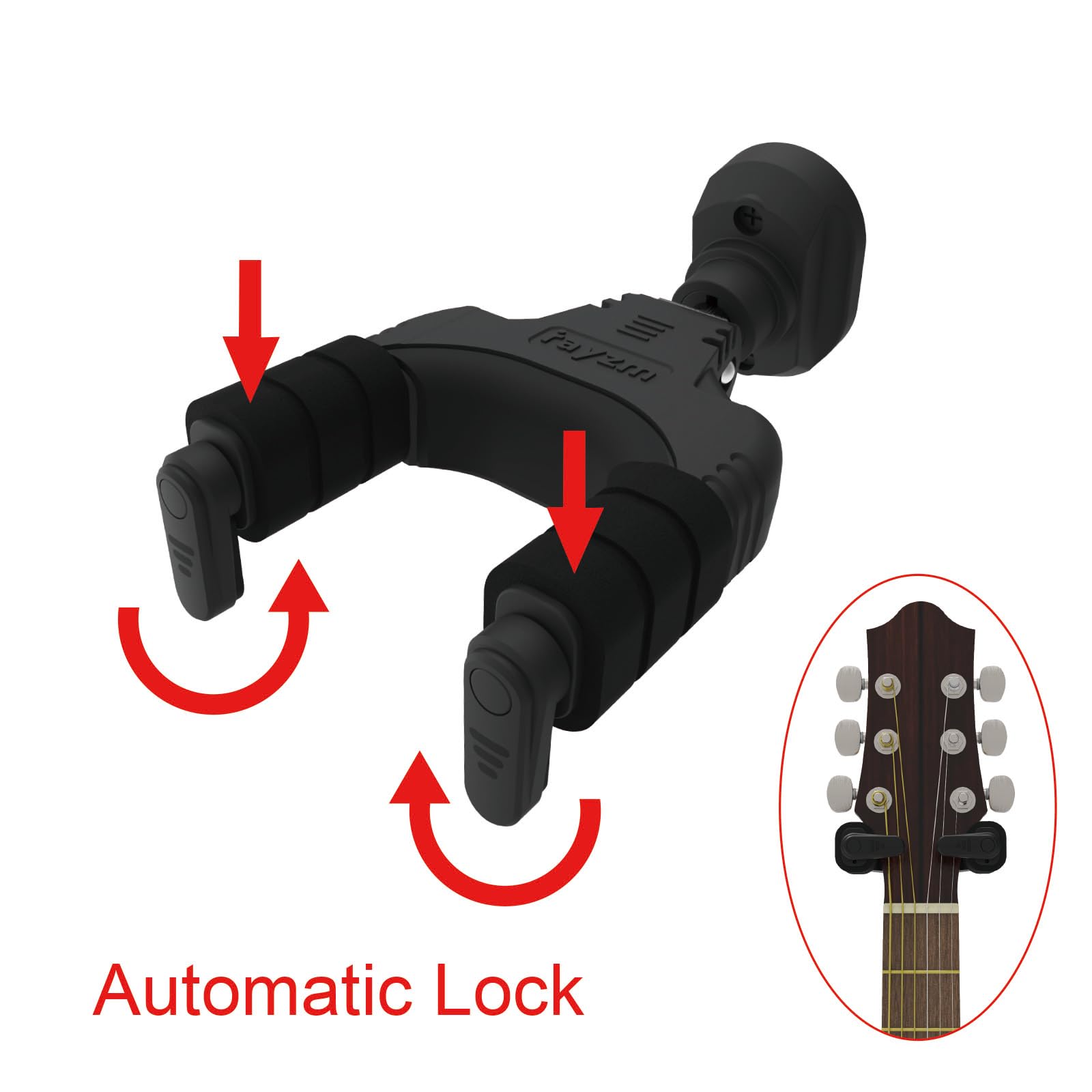 Rayzm - Wieszak na gitarę, grawitacyjny uchwyt na gitarę z automatyczną blokadą do płaskich uchwytów ściennych, stabilny uchwyt na instrumenty do gitar klasycznych/akustycznych/elektrycznych