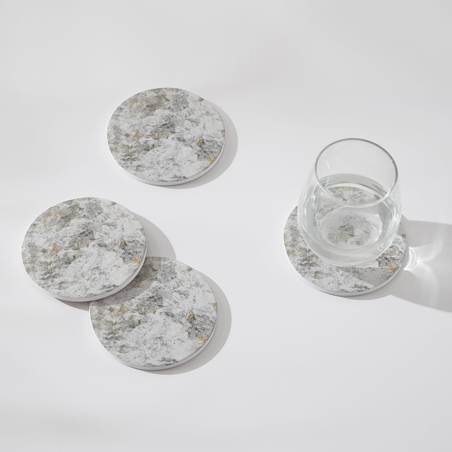 Set of 6 Abstract Onyx Marble Gray Coasters with Holder, Absorbent Ceramic and Cork, Round Drink Coasters for Table Protection - Image 2
