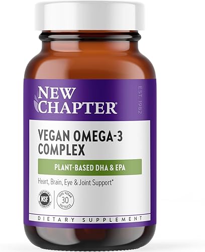 New Chapter Suplemento vegano de DHA, EPA y DPA, complejo vegano de omega-3 para el corazón, el cerebro, los ojos y las articulaciones - 30 cápsulas