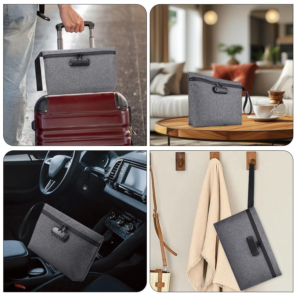 Bolsa Antiodor con Cerradura de Combinación, 32 x 20 cm Bolsa de Dinero Impermeable, Prueba de Olores, Antirrobo, Viajar Bolsa de Almacenamiento, para Almacenar Efectivo y Objetos (gris)