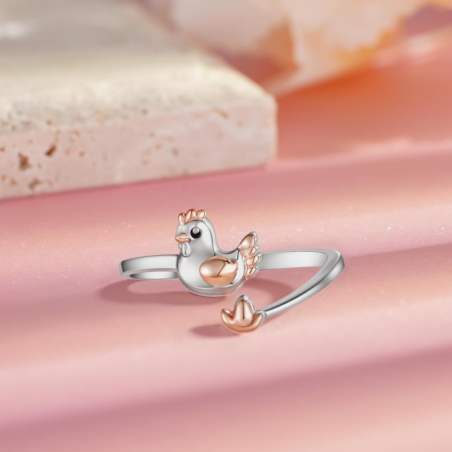 Chicken Ring for Women 925 Sterling Silver Chicken Lover Gifts for Women Animal Open Rings Jewelry