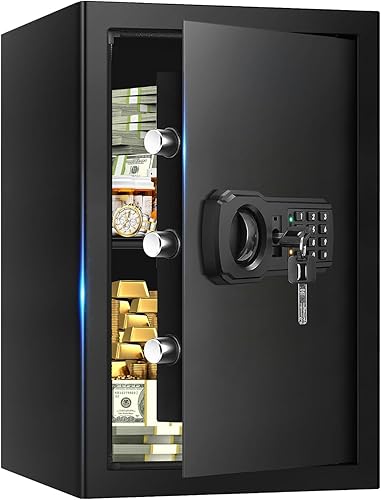 3.3 cajas fuertes cúbicas grandes para uso doméstico, caja de seguridad digital con teclado programable, llaves de repuesto y estante extraíble,