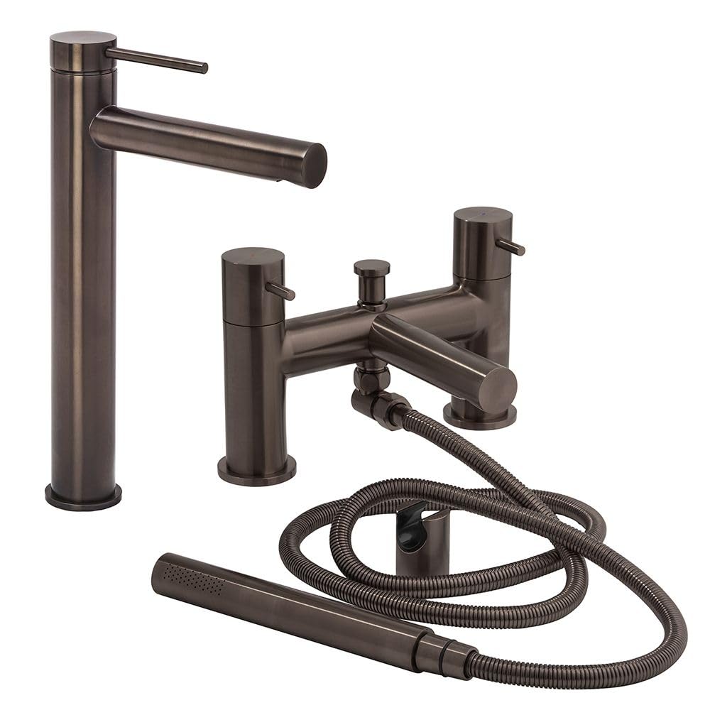 Milano Black Nickel Otto High Rise Mono Bathroom Basin Mixer Tap Bath Tap Hand Shower