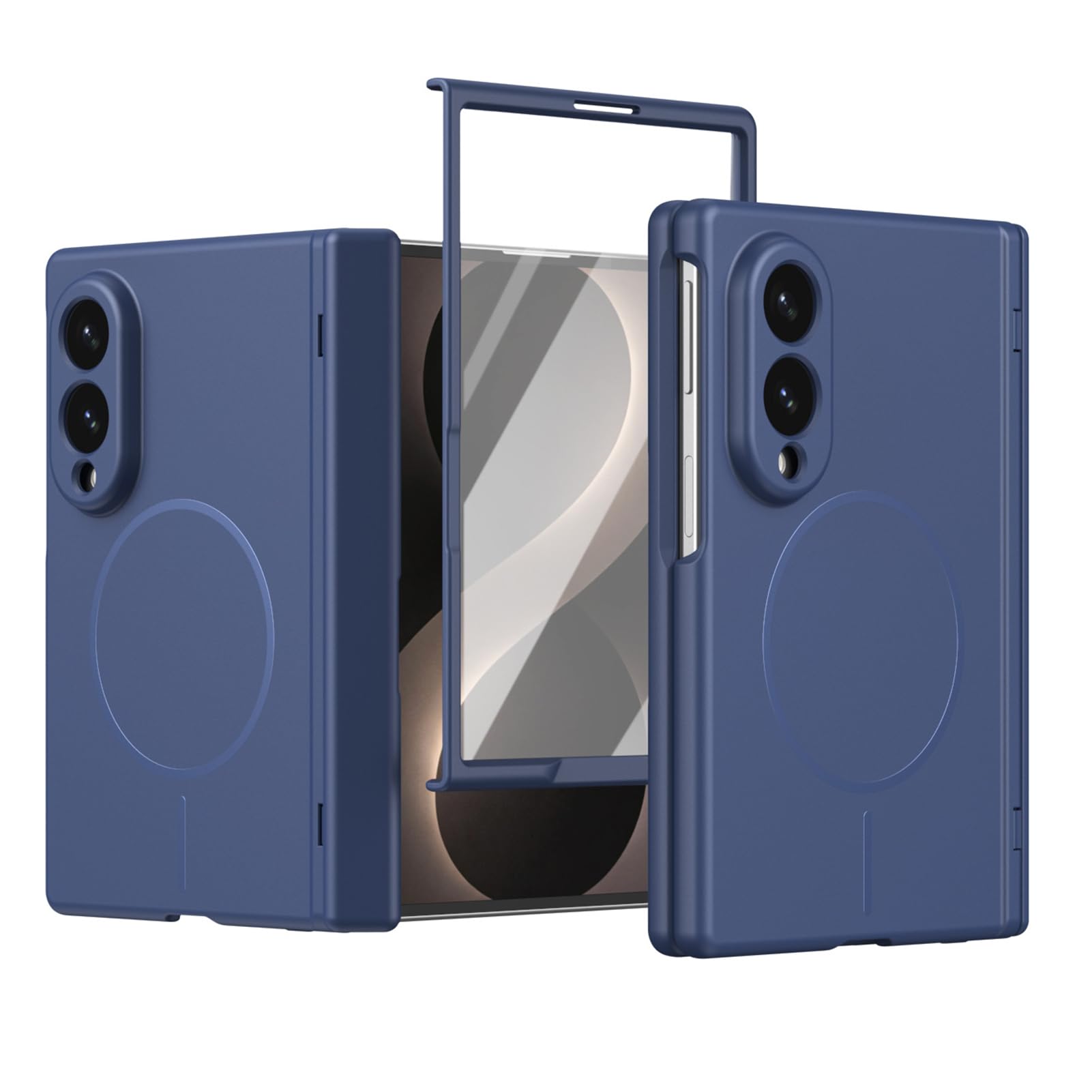 Étui Magnétique for Samsung Galaxy Z Fold 8, Coque De Protection D'objectif De Charge sans Fil, Charnière De Protection D'écran, Housse en PC Givré(Blue)