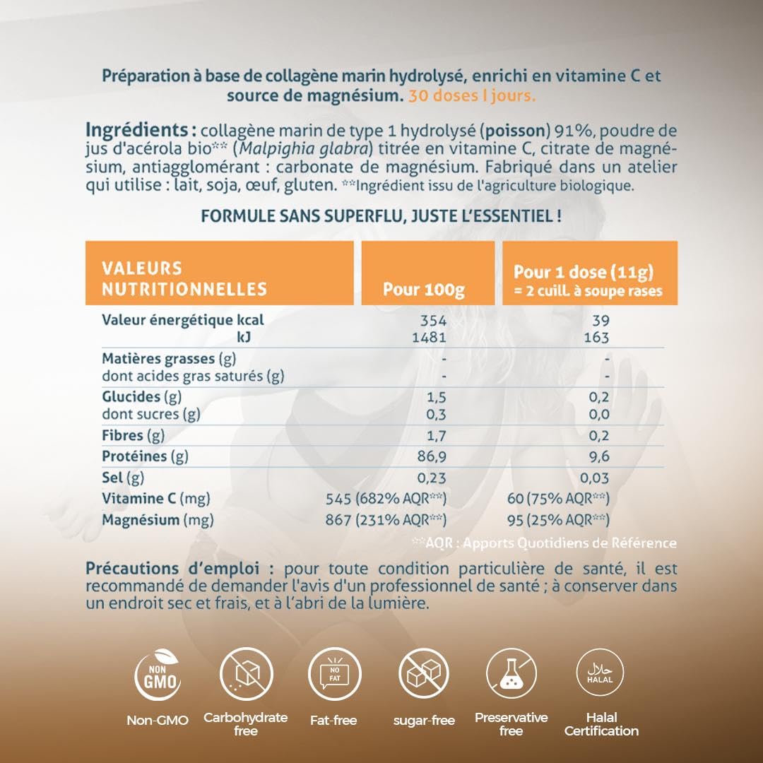NUVILINE Fit - Collagène Marin Sport - Collagène Hydrolysé En Poudre - Vitamine C BIO + Magnésium - Muscles & Fatigue - Pre/Post Workout - Qualité Premium - Fabriqué En France - 340g (30 doses)