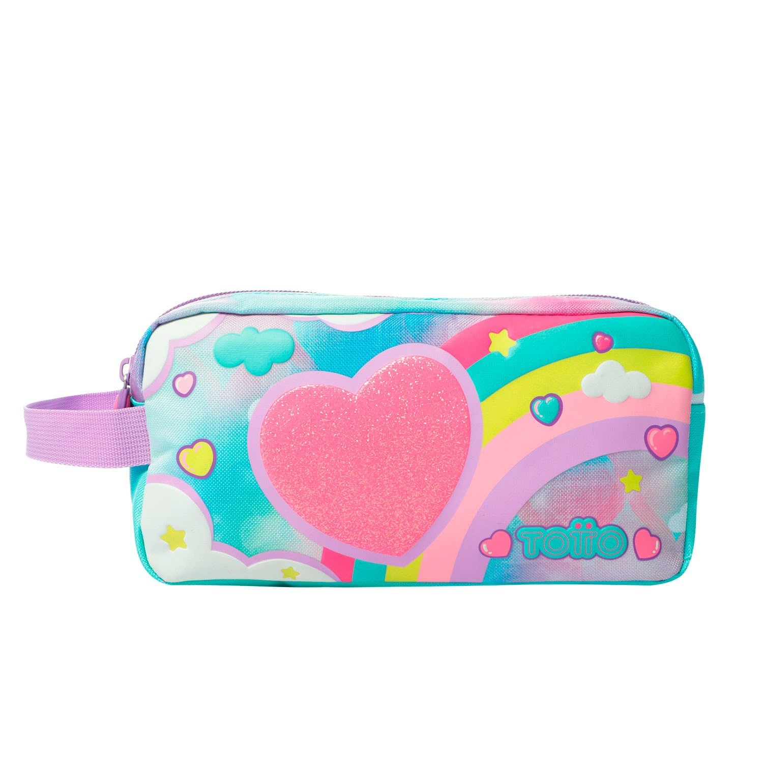 TOTTO - Estuche Escolar Dos Compartimentos, Modelo Sweety Heart, Estuche Grande, Dimensiones 24 x 12 x 8.5 cm, Asa Lateral, con Identificador en Parte Posterior, Compacto y Resistente, Color Azul