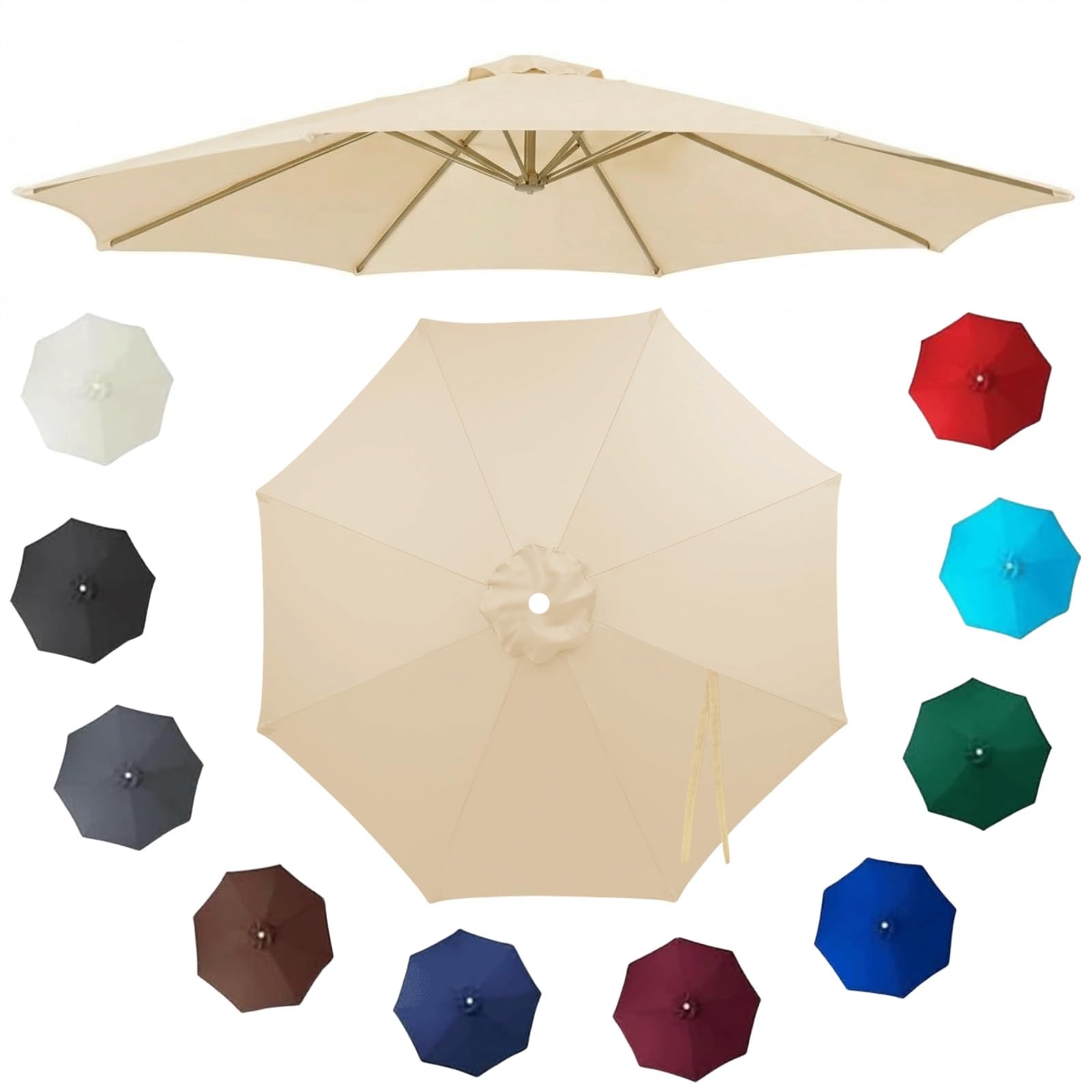 Toile parasol déporté déchirée ? Remplacez le tissu seul 8 baleines 3m50 beige sans cadre