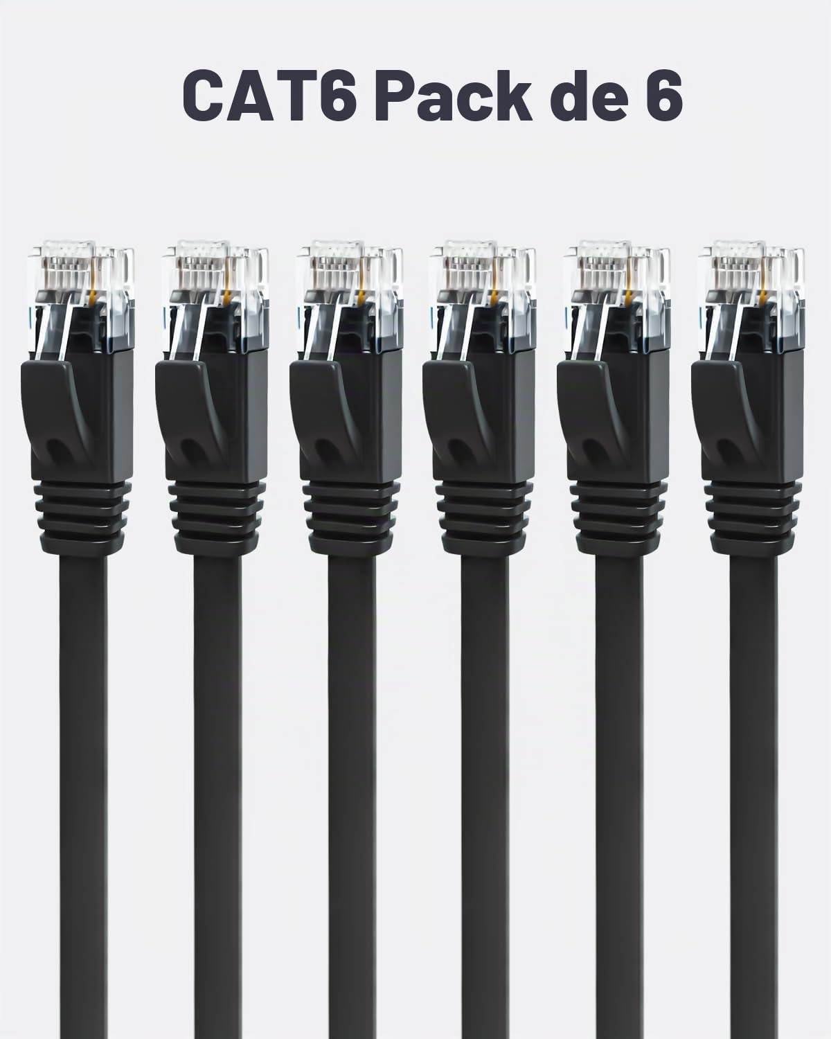 Cat 6 Cable Ethernet 0.5m 6 piezas, 1000Mbps Latiguillo RJ45 Cable de Red Plano Gigabit, Cable Lan 50cm Alta Velocidad para Internet, Exterior, Router, POE, xBox, TV, PC, más rápido que Cat5 (Negro)