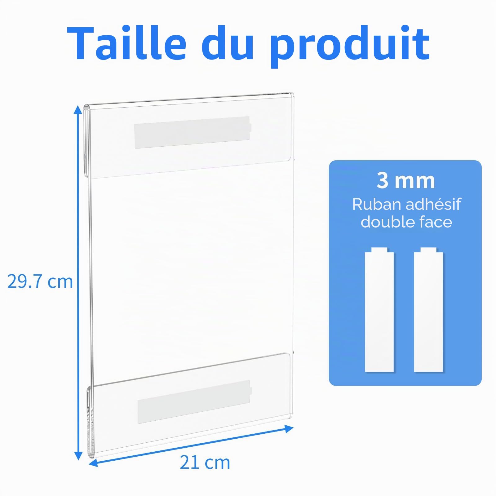 AITEE Lot de 6 supports muraux A4 en acrylique transparent avec bandes adhésives 3M, sans perçage, autocollant pour fixation murale pour bureau, maison, magasin, restaurant