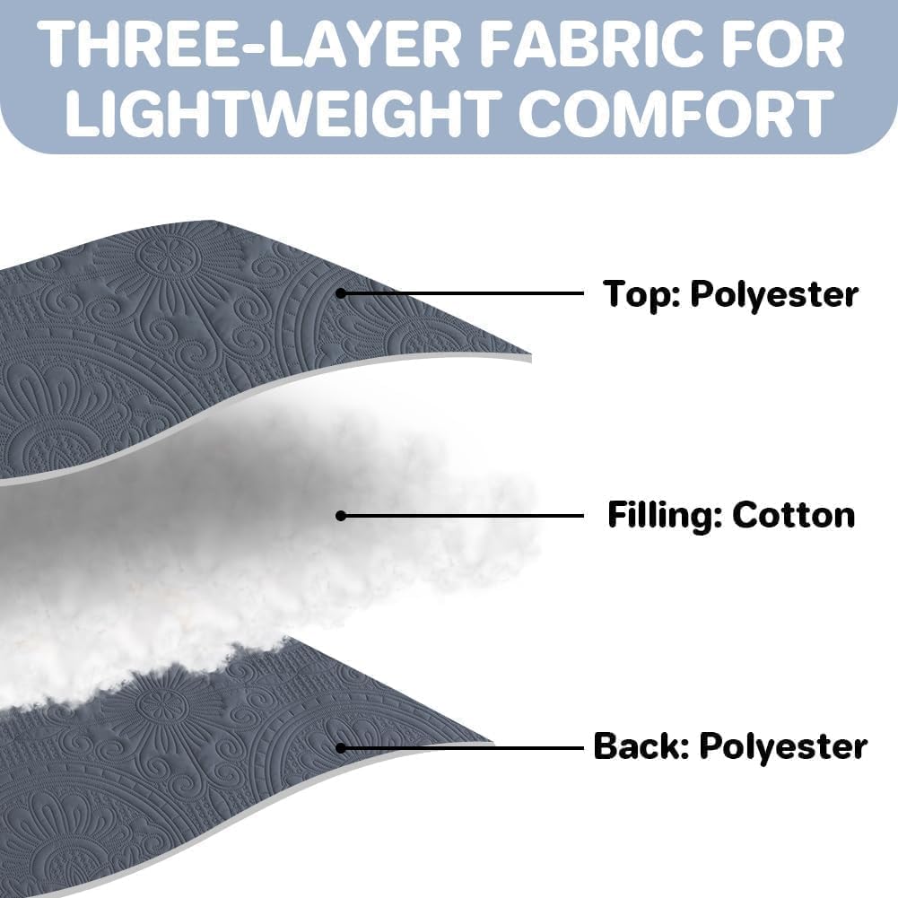 DUJUIKE Copriletto Matrimoniale, Piumone Trapunta Leggera, Coperta Da Letto Con Motivo A Girasole, Utilizzabile Come Copridivano, Lenzuolo, Adatta Per Letto E Divano (Grigio Blu, 220x240cm)