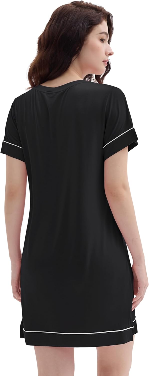 Cherrydew Womens Soft Cooling Nightshirt Short Sleeve Bamboo Viscose Nightie V Neck Lightweight Nightgown S-XXL - Image 7