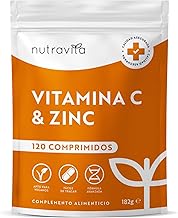 Vitamin C 1000mg + Zinc 20mg - 120 Vegan Tablets - Supports the Immune System, Reduces Fatigue and Maintenance of Bones, Skin, Nails and Hair - Vitamin C and Zinc for 4 Months - Nutravita