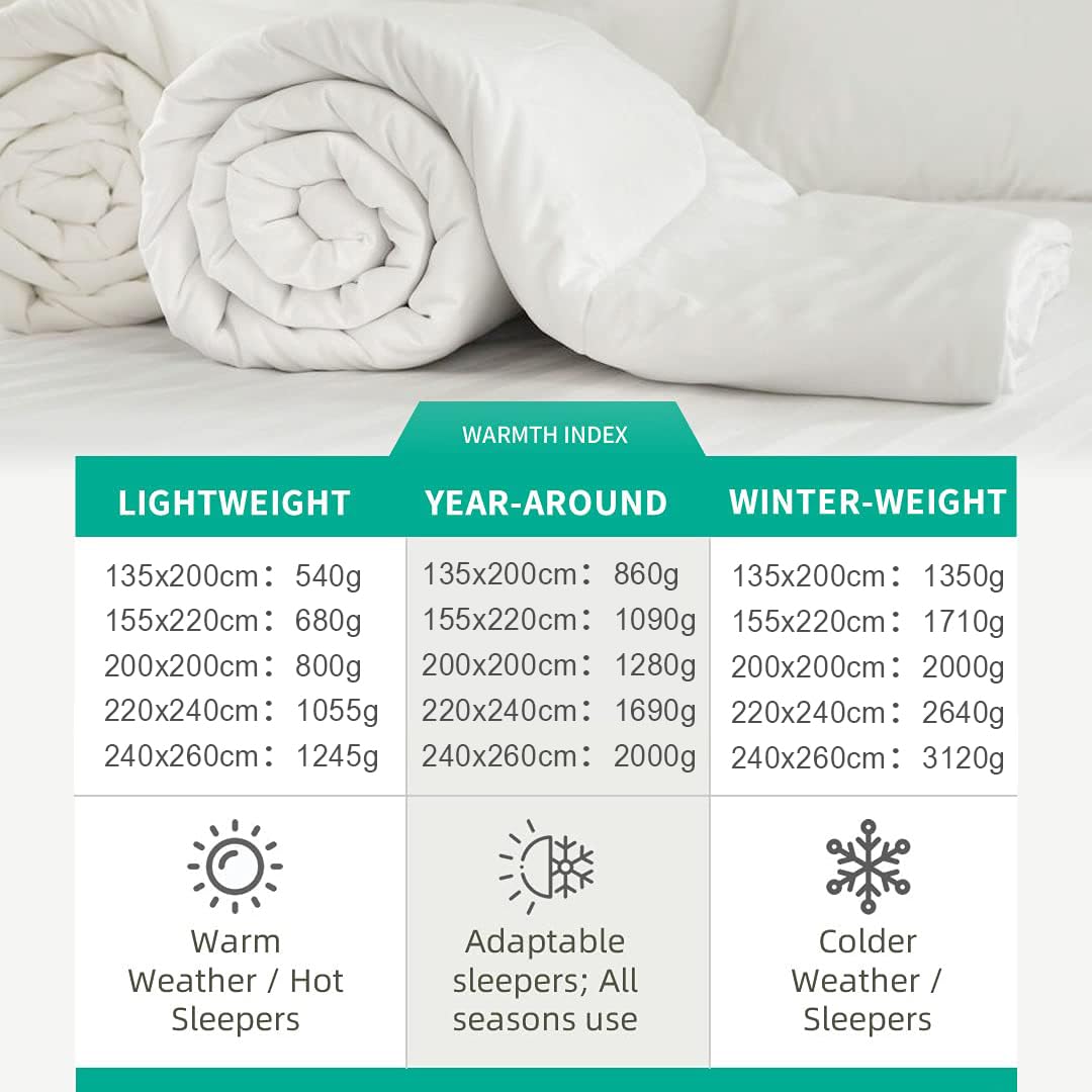 APSMILE Couette en Duvet et Plume Naturelle 4 Saisons Tempéré pour 2 Personne Couverture Chaude Légère 240 x 260 cm Confortable