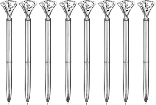 CLARA 8 Uds Big Diamond Bolígrafos Rhinestone Crystal Metal Bolígrafo Negro Tinta Plata