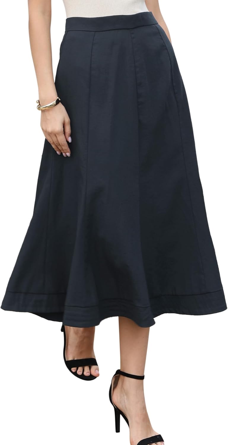 Allegra K Midi Skirt for Women's High Waist A Line Pleated Work Business Casual Flare Skirts