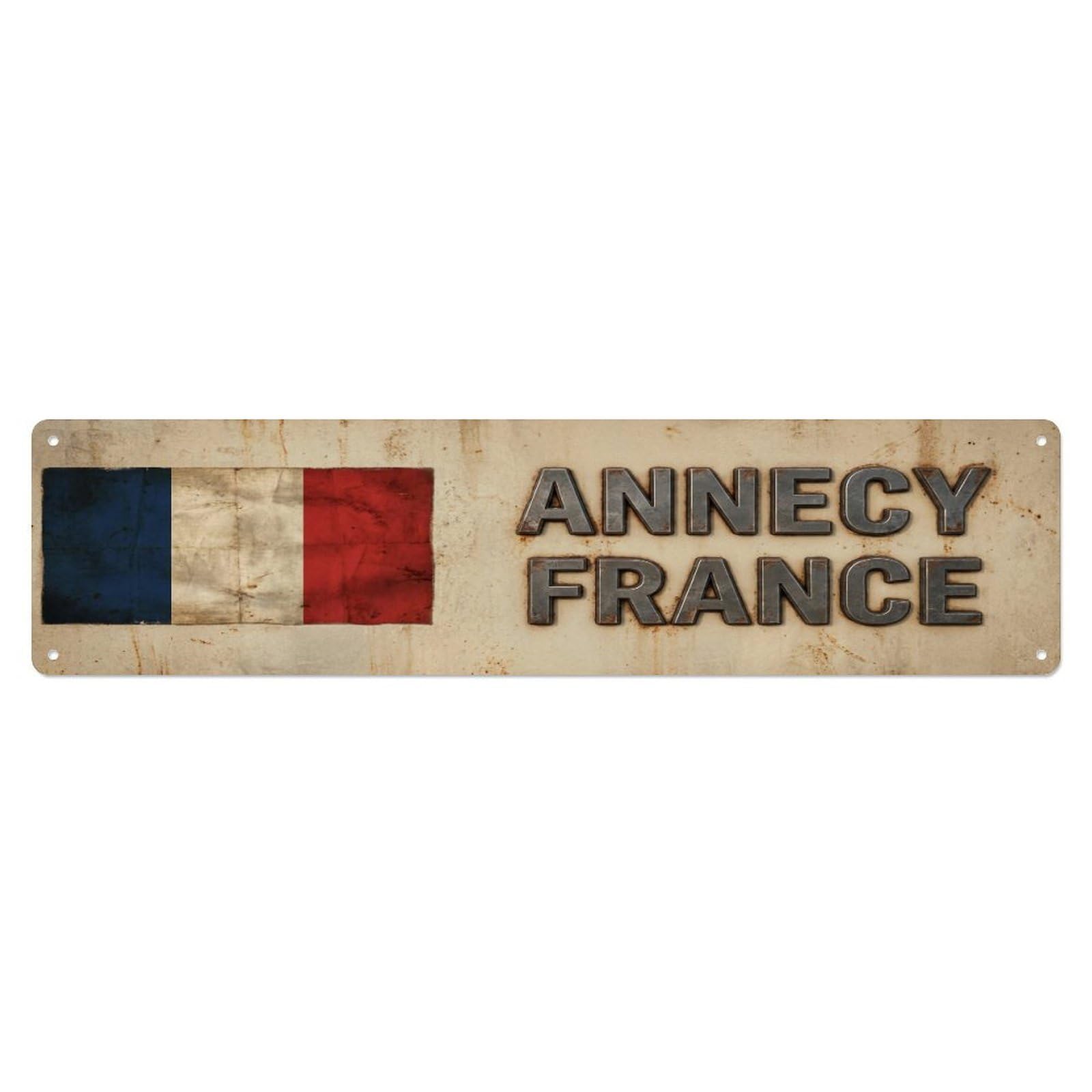Metal Tin Sign Vintage Annecy France Flag Decor Rustic Travel