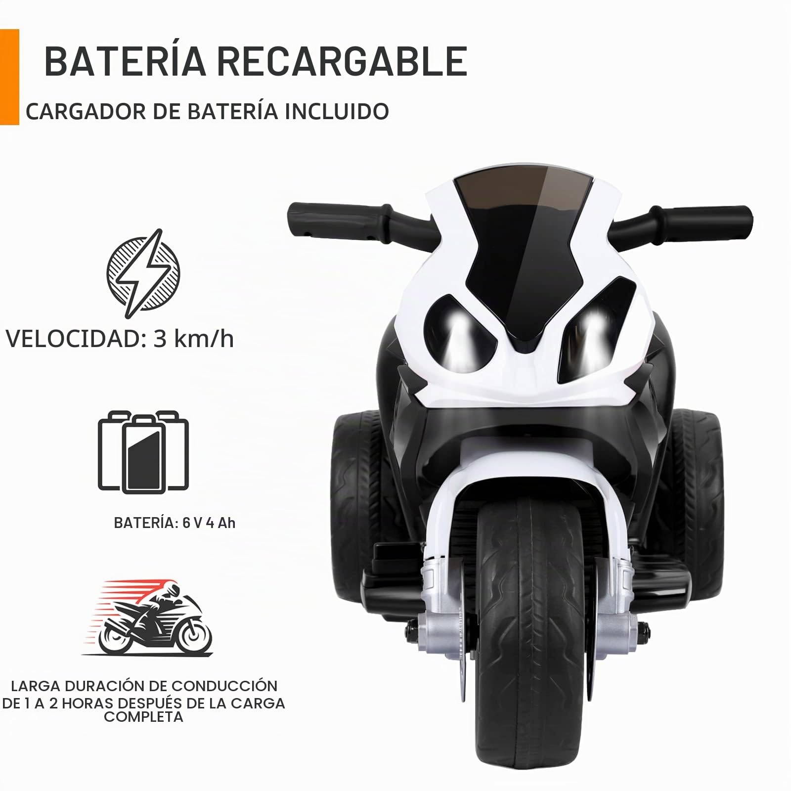 RELAX4LIFE BMW-S 1000 RR 6V Moto Eléctrica para Niños con 3 Ruedas, Música, Luces y Claxon, 3 km/h, Triciclo Eléctrico para Niños de 18-36 Meses, Capacidad de Carga de 20 kg (NEGRO)