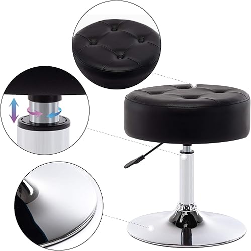 Miniatura 4 de DUHOME Taburete de tocador de cuero PU taburete de maquillaje silla de tocador altura ajustable taburete giratorio redondo otomano negro Poliuretano