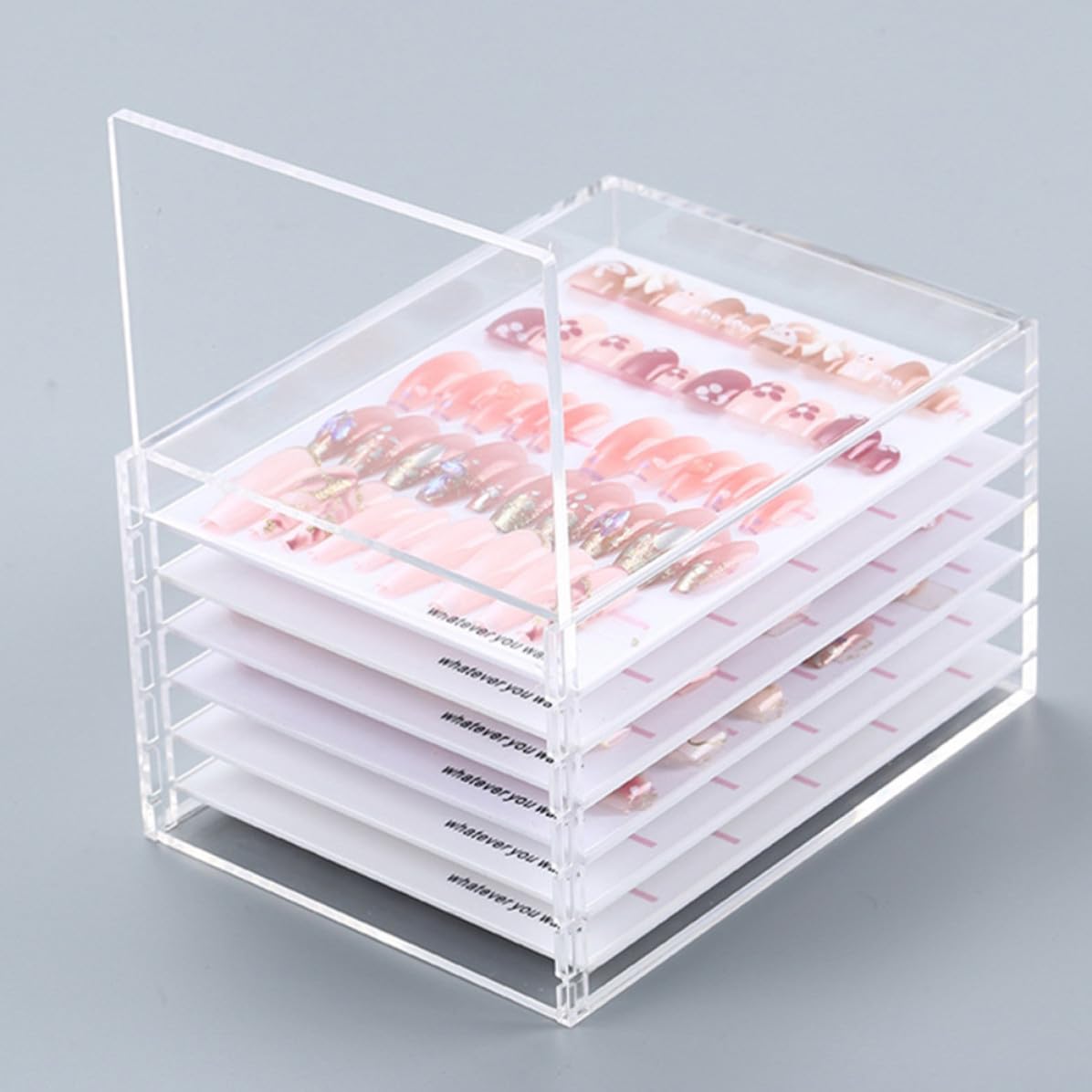 PartyKindom Caja Organizadora de Manicura, Contenedor de Accesorios para Uñas, Acrílico Transparente, 6 Niveles Cajones, para Uñas Postizas y Piezas de Nail Art, Uso Doméstico y Salón
