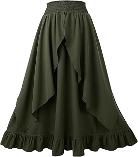Maxi Skirt for Women High Waist Renaissance Long Skirts Medieval Casual Elastic with Side Pockets