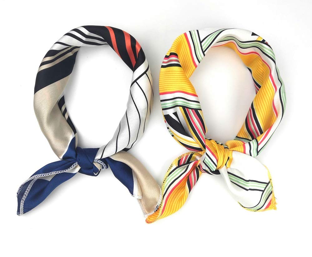 Morning Life Women's Scarf Fashion Pattern Square Silk Like Headscarf Hair Wraps