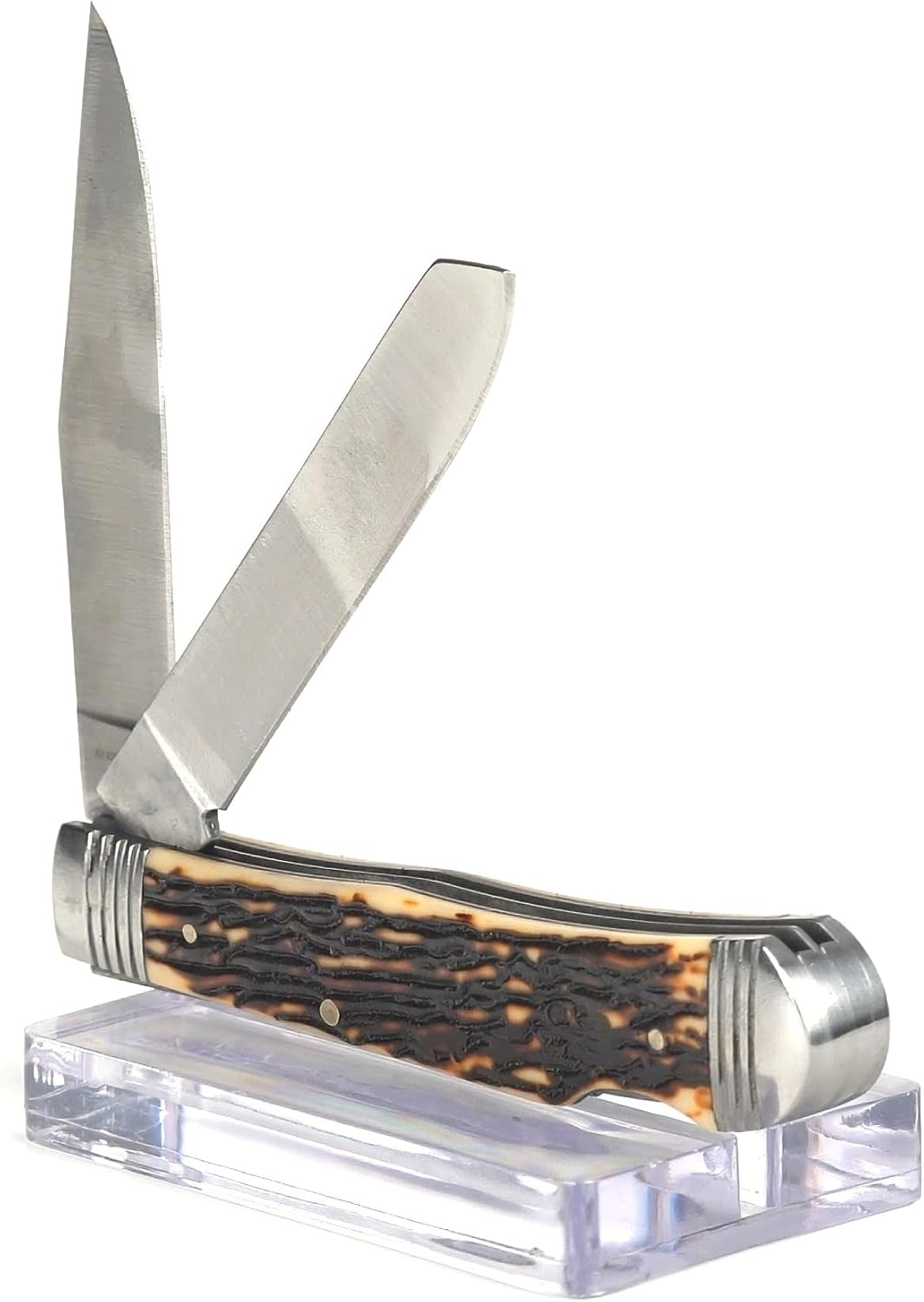 ARIAT Large Muskrat Folding Knife, Tan Burnished Wood Handle - Traditional Double Blade Design