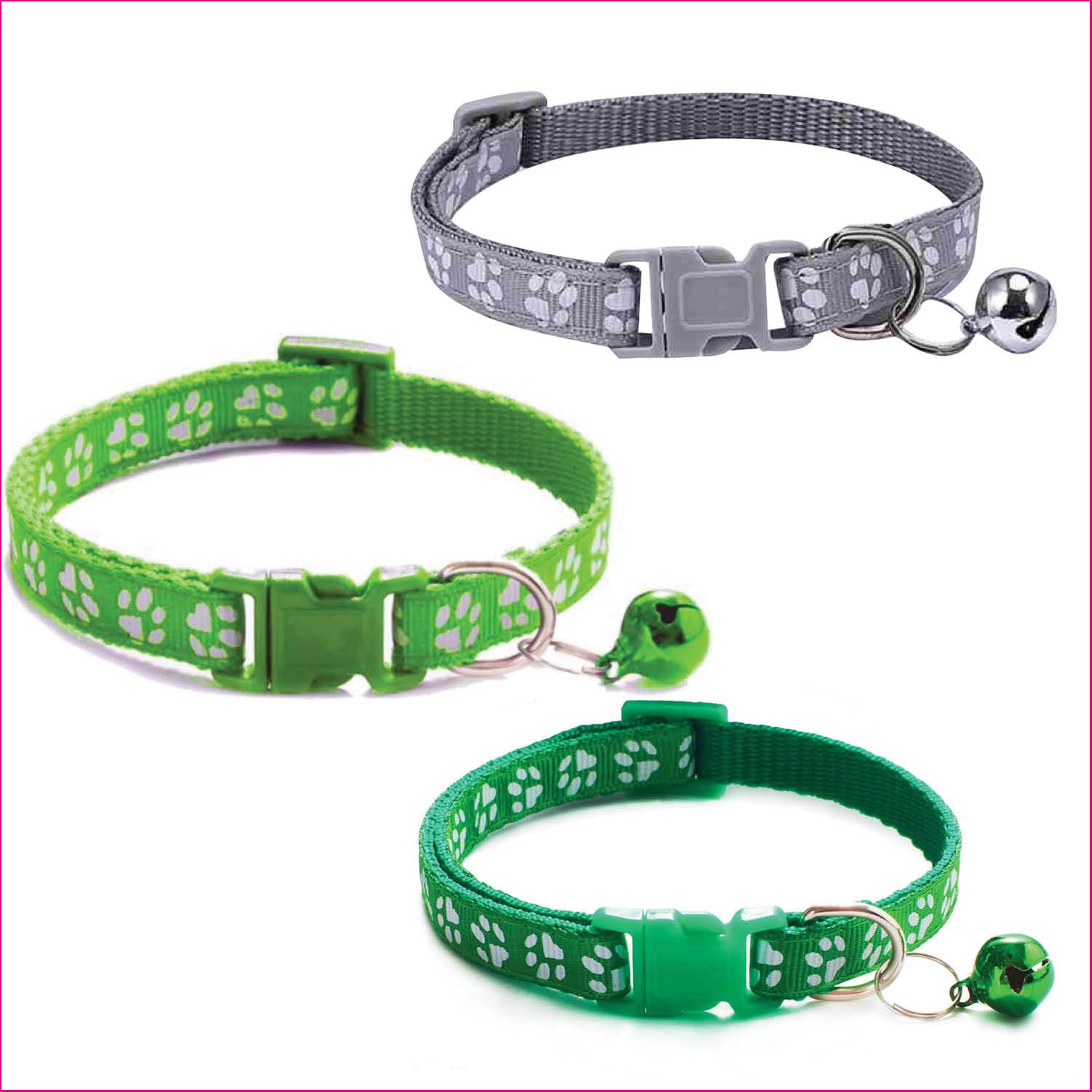 Litvibes Cat Collars Set of 3 with Bell,Kitten & Small Dog Soft Adjustable Collar Safe,Solid Breakaway for Cats & Puppies,Cute Kitty Neckband with Paw Print-(Grey,Light Green,Dark Green) (B0CXVJDDC2) Amazon Price History, Amazon Price Tracker